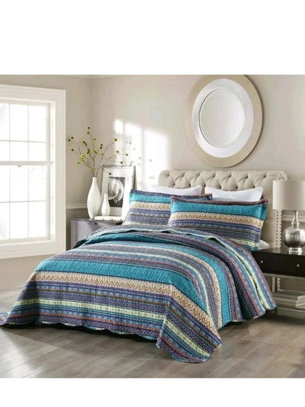 COZY SOUTHWEST BLUE TEAL AQUA ORANGE GREEN PURPLE GLOBAL BOHO QUILT KING